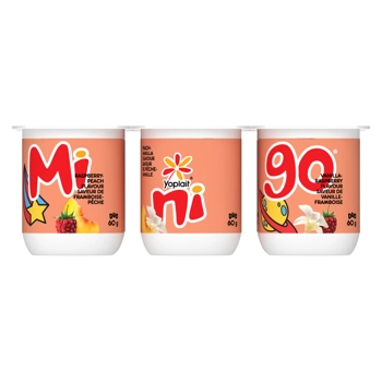 Yoplait Minigo Yogurt Raspberry-Peach, Peach-Vanilla, Vanilla-Raspberry 2% M.F. 6x60G