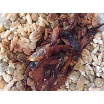 Lentilles, riz et oignons caramélisés