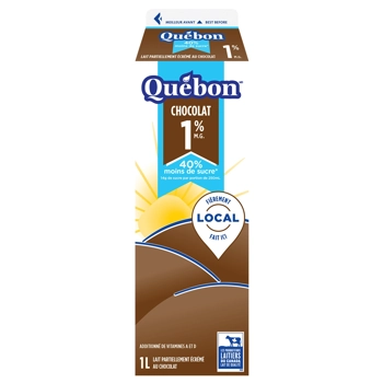 Lait partiellement écrémé au chocolat 1% réduit en sucre