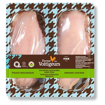 Poitrines désossées sans peau de poulet biologique