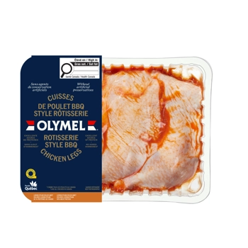 Cuisses de poulet BBQ assaisonnées, sans dos, non cuites, 14 % protéines de viande