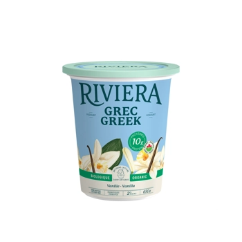 Riviera Organic Greek Yogourt Vanilla lactose-free 25% less sugar