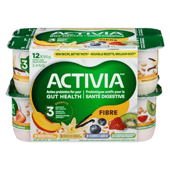 Yogourt Probiotique fibre à saveur de Pêches, bleuets, vanille, fraises-kiwi