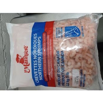 Crevettes nordiques surgelées séparément, cuites et décortiquées