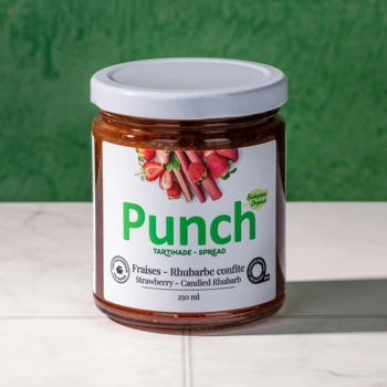 Organic strawberry and candied rhubarb spread